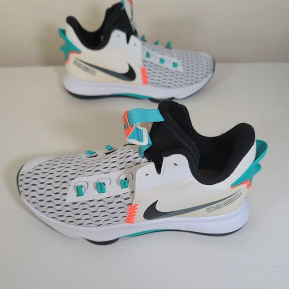 Nike LeBron Witness 5 sneakers white, clear jade, and total orange color main image 8